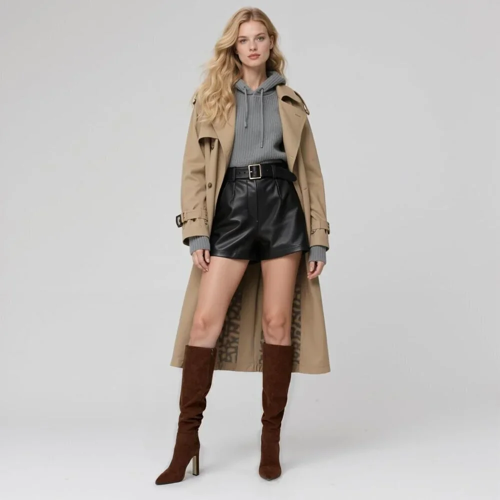 Women's Chocolate Knee High Almond Toe Chunky Block High Heel Side Zipper Boots